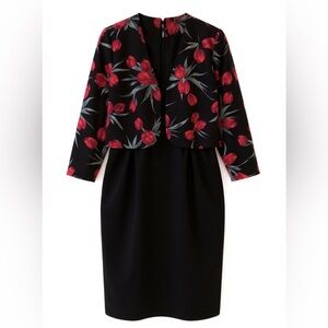 Leslie Fay Black & Red Floral Jacket & Dress Suit Set
